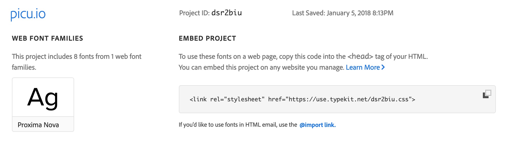 Embed code from Adobe Fonts / Typekit