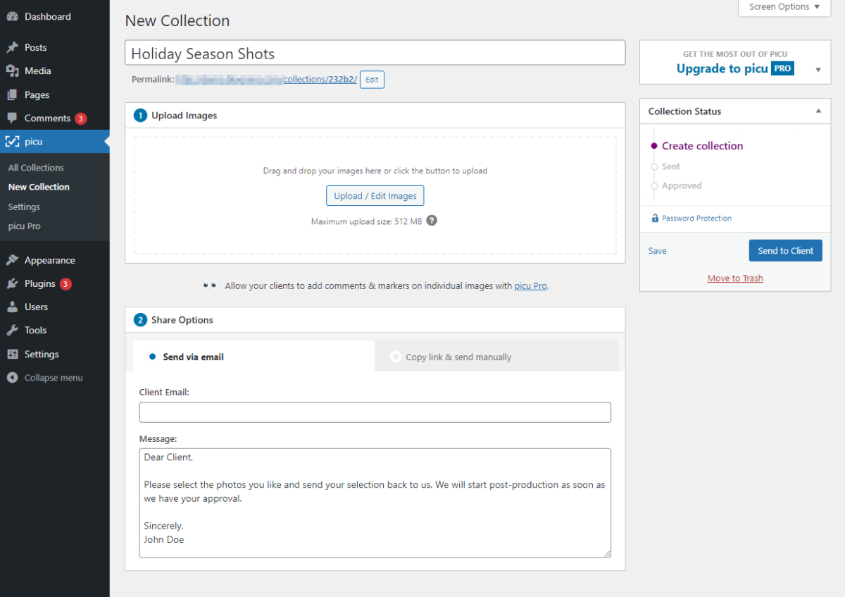 Create A New Collection Picu