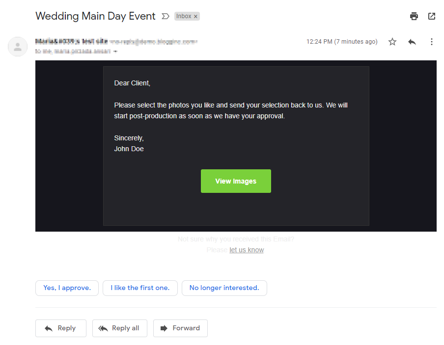 Invitation to Client Proofing Gallery Email