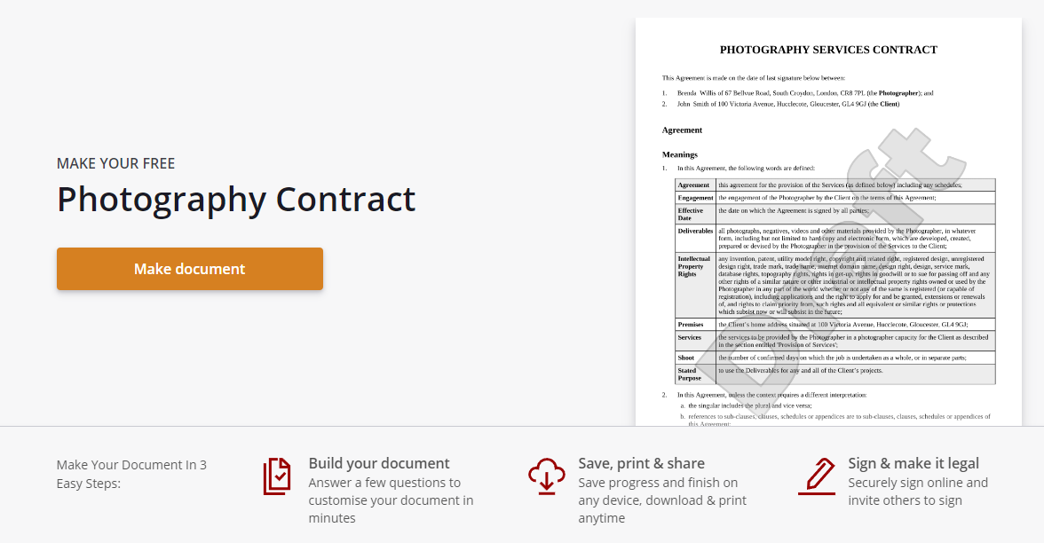Photography Services Contract