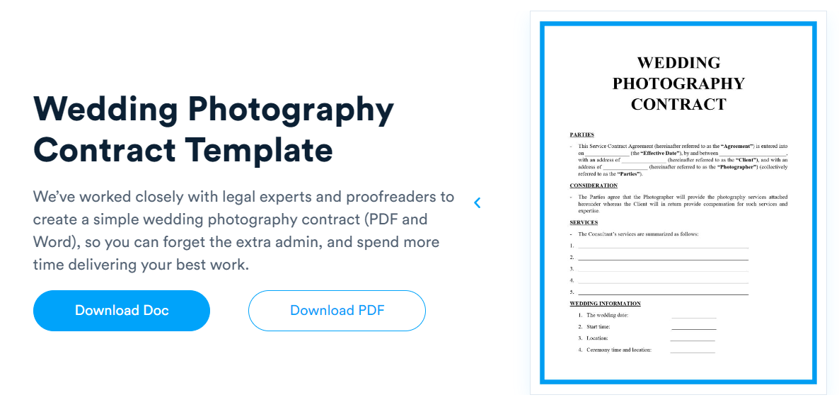 wedding photography contract template