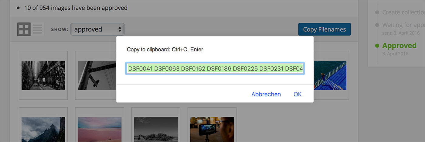Copy filenames by the click of a button